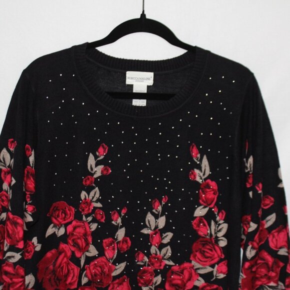 Rebecca Malone Woman Red and Tan Roses on a Black Crew Neck Sweater - Picture 8 of 14